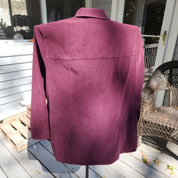 Maggie McNaughton Shirt Jacket Midweight Faux Suede Long Length Rich Plum Color - Picture 6 of 12